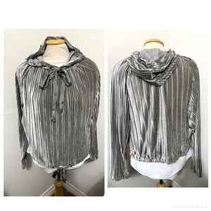 Rachel Roy Hooded Crop Sweatshirt Size Small Silver Velour Velvet Pullover